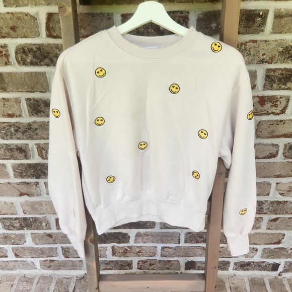 Reflex Cream Crew Neck Sweater with Smiley Accents - Picture 1 of 6